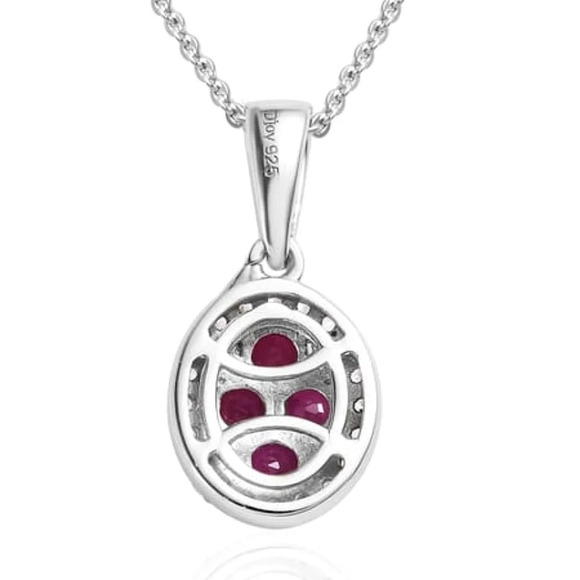 Natural Ruby & Natural White Zircon Style Necklace In 925 Sterling Silver - Picture 9 of 11